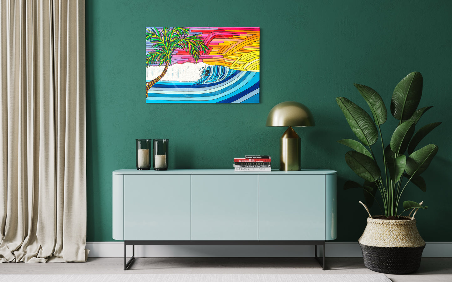 Palm Tree Sunset Surf - Gallery Wrapped Canvas Prints and Glossy Posters
